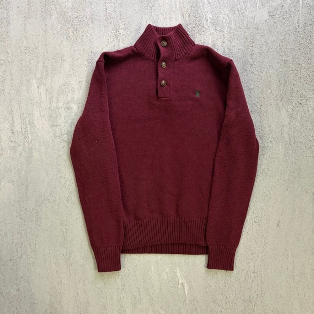 Vintage Polo Ralph Lauren Sweater Medium Burgundy 1990s Mock Neck
